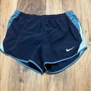 Nike Women's Navy Shorts with Light Blue Trim